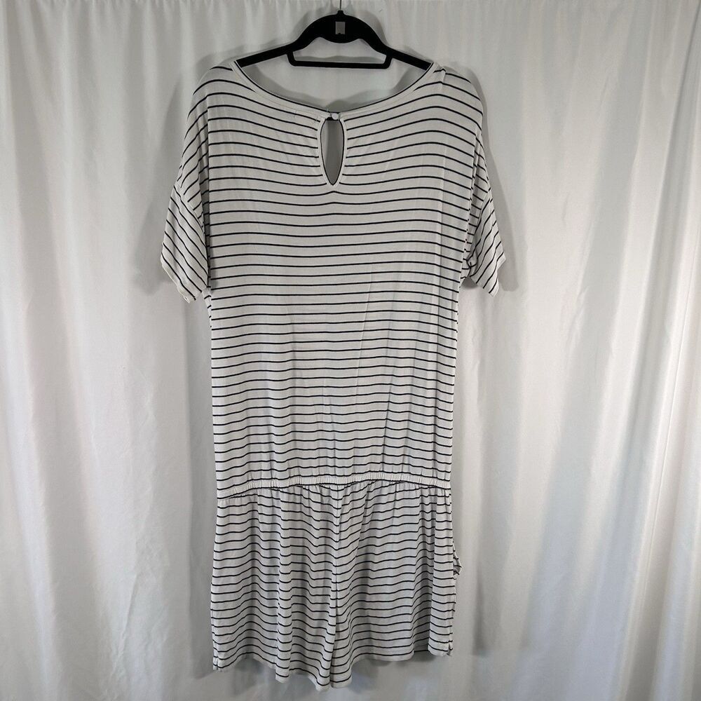 J. Crew Romper Women's Large White Blue Striped Short Sleeve Round Neck Pockets - Picture 4 of 9